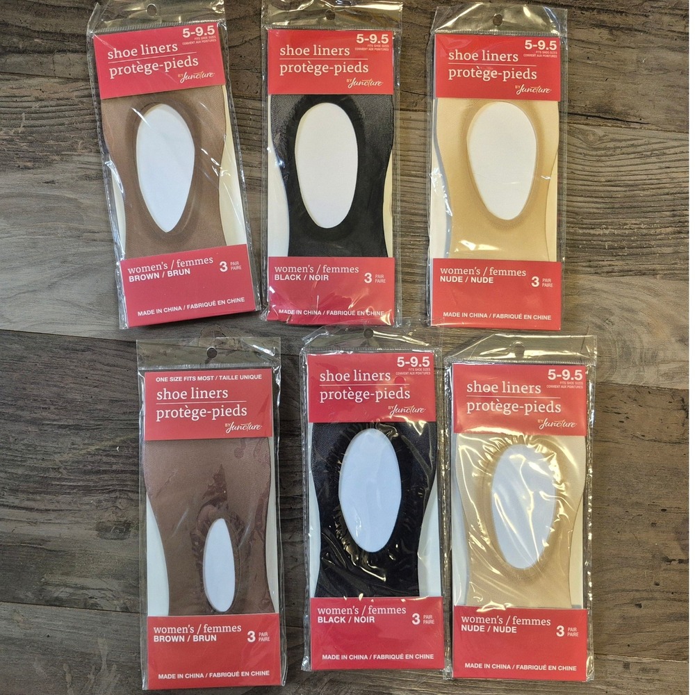 Juncture 18 Pair Shoe Liners No Show Socks Lot Black Brown Nude Women Size 5-9.5